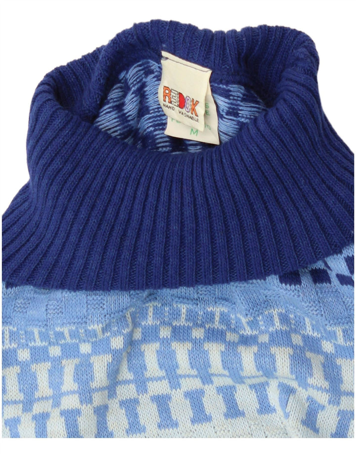 Redok Womens Crop Roll Neck Vest Tank Top UK 12 Medium Blue Geometric