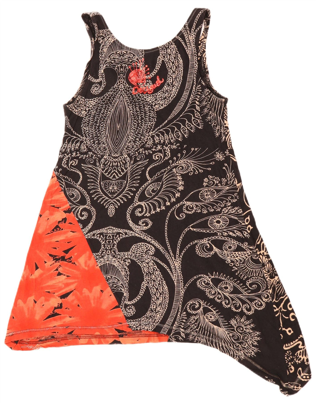 DESIGUAL Dame Ærmeløs Asymmetrisk Tunika Top UK 10 Small Black Floral