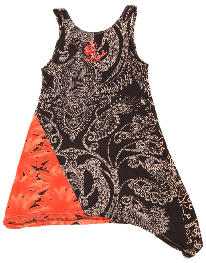 DESIGUAL Dame Ærmeløs Asymmetrisk Tunika Top UK 10 Small Black Floral
