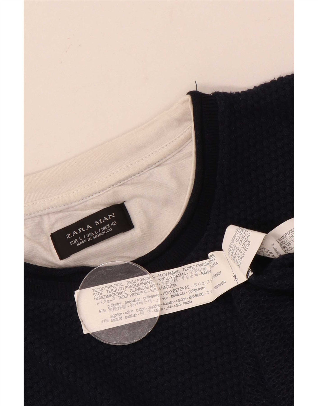 Zara Herre Crew Neck Jumper Sweater Large Navy Blue Polyester
