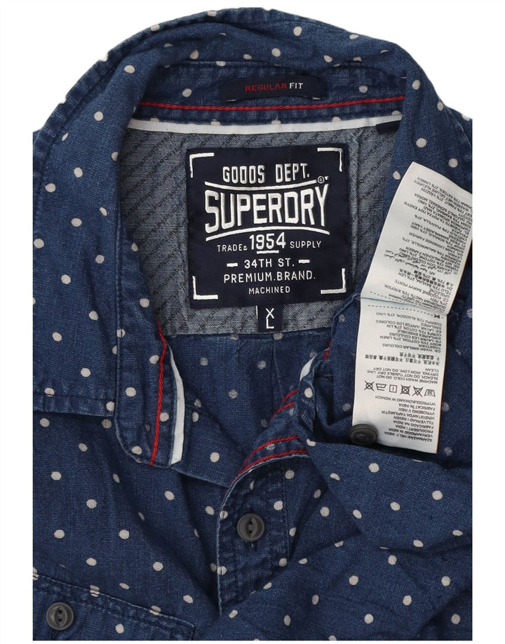 SUPERDRY Herre Regular Fit kortærmet skjorte XL blå plettet bomuld