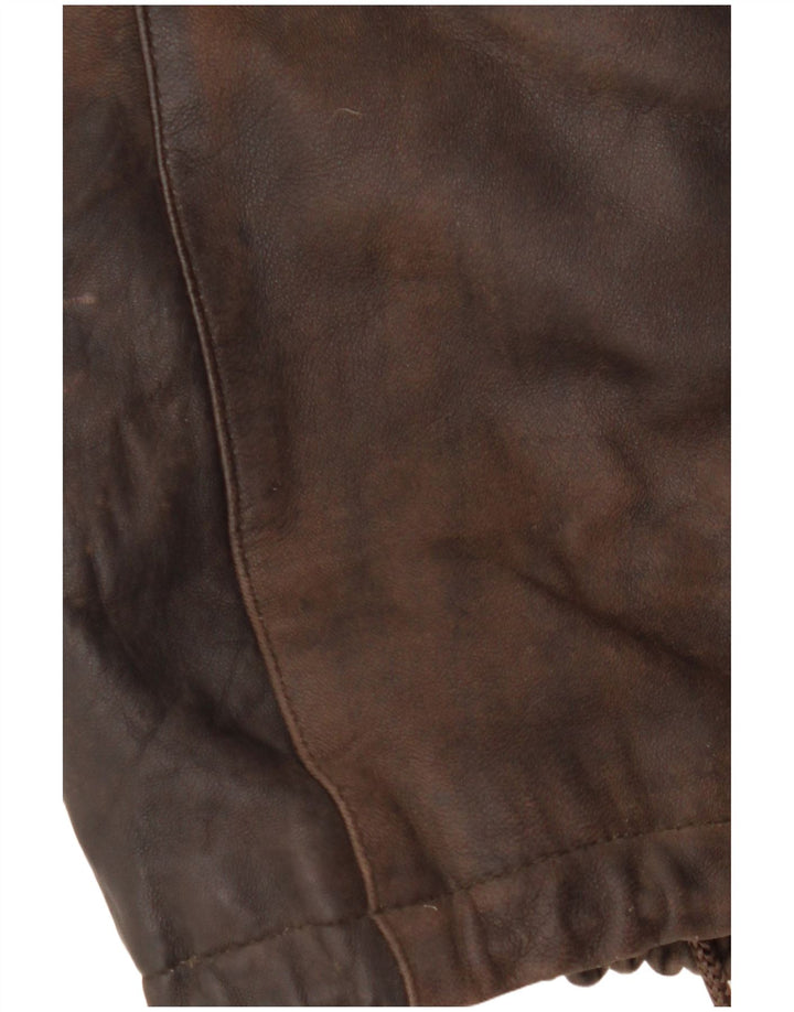 VINTAGE Læderfrakke med hætte til kvinder EU 38 medium brunt læder