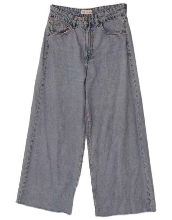 Zara Dame Jeans med høj talje og brede ben EU 36 XS W26 L25 Blå Bomuld