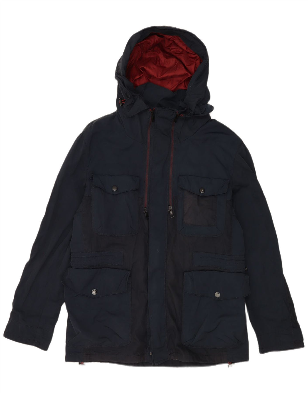 Zara Herre Hooded Utility Jacket UK 40 Large Navy Blue