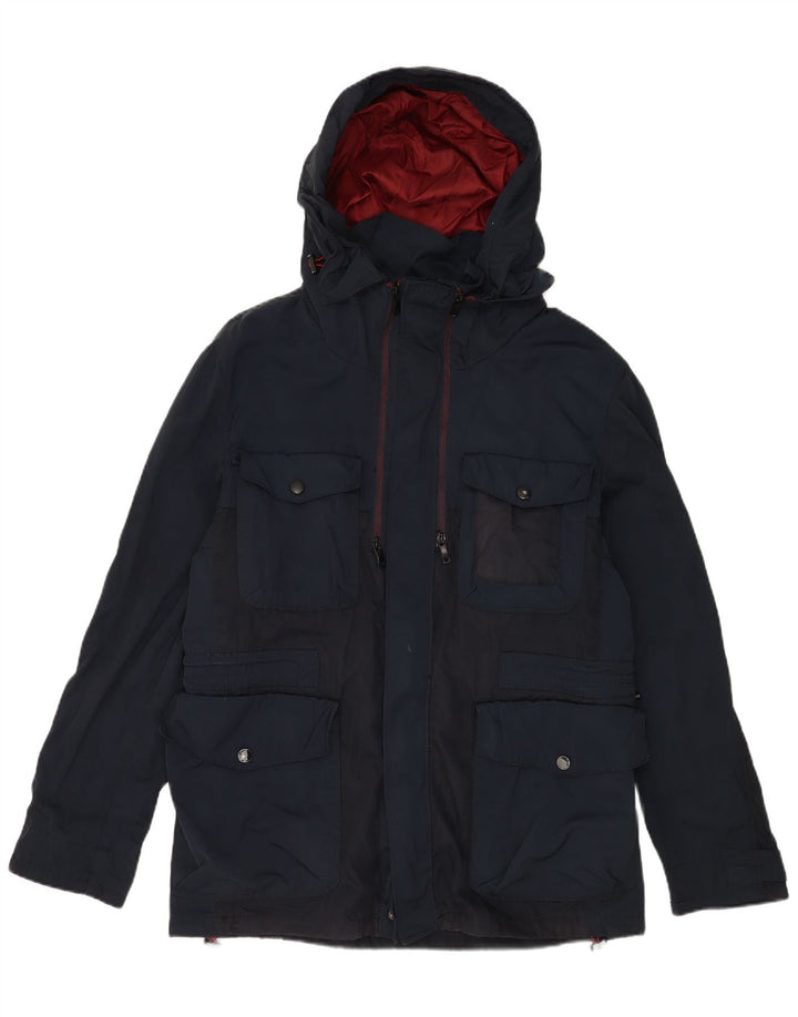 Zara Herre Hooded Utility Jacket UK 40 Large Navy Blue
