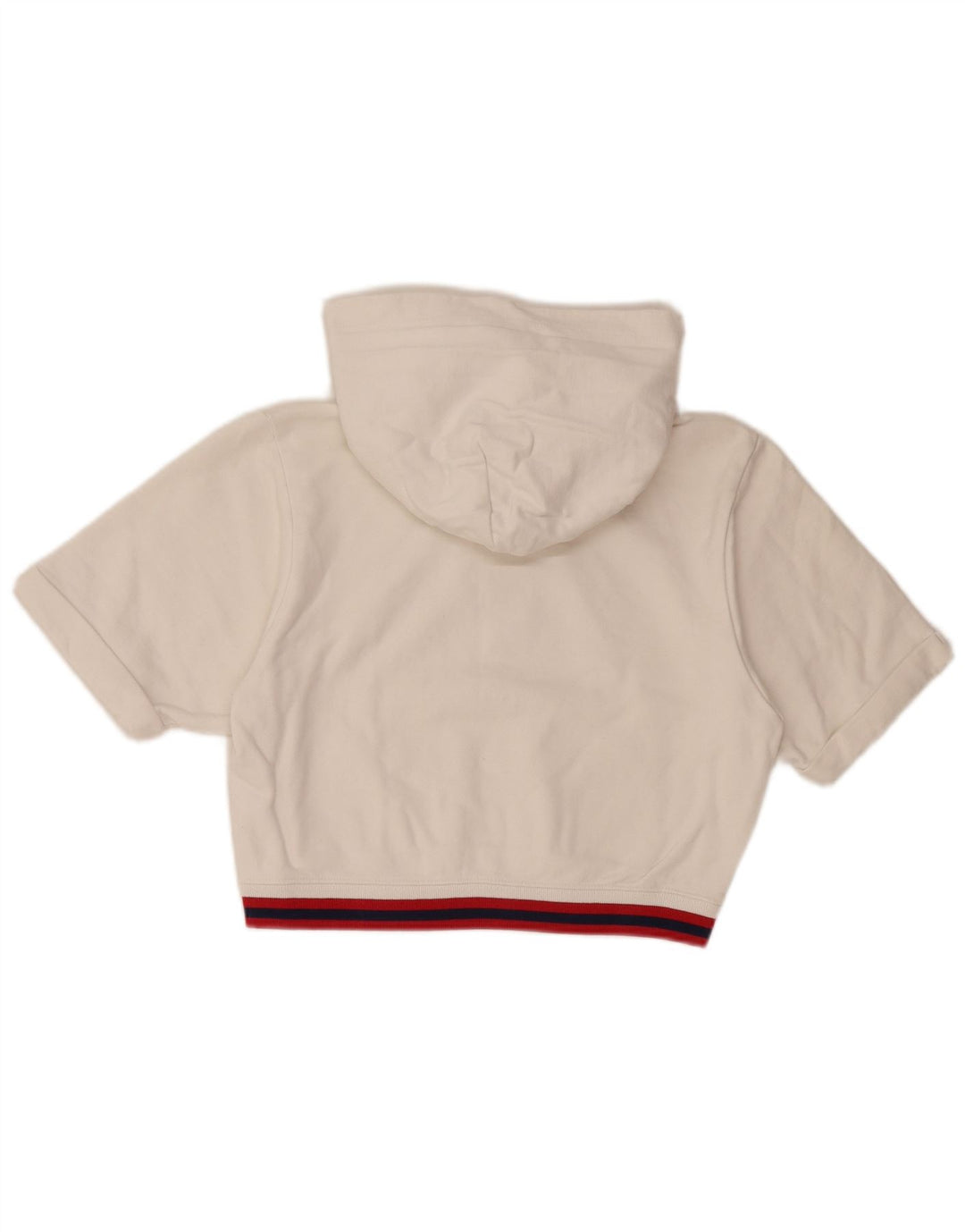 CHAMPION Dame Crop Grafisk Kortærmet Hoodie Jumper UK 10 Small White