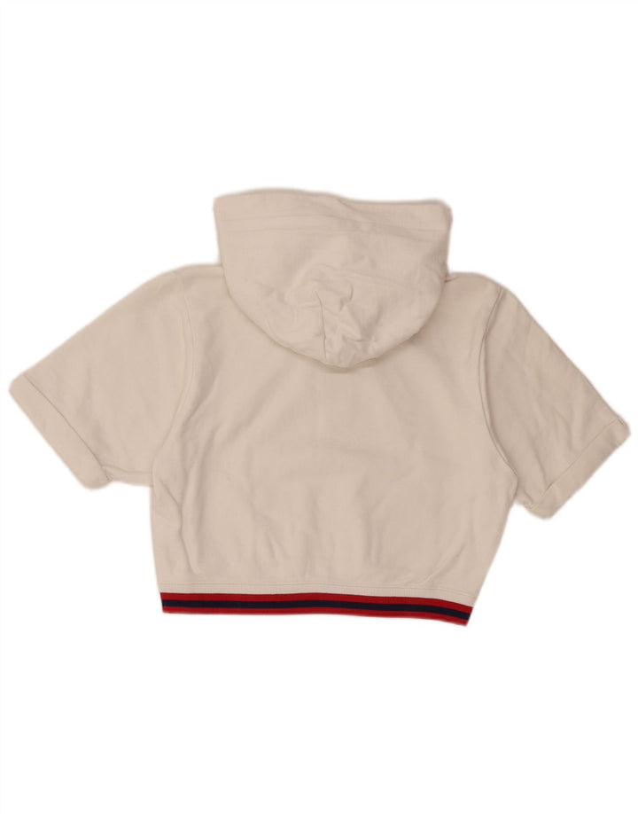 CHAMPION Dame Crop Grafisk Kortærmet Hoodie Jumper UK 10 Small White
