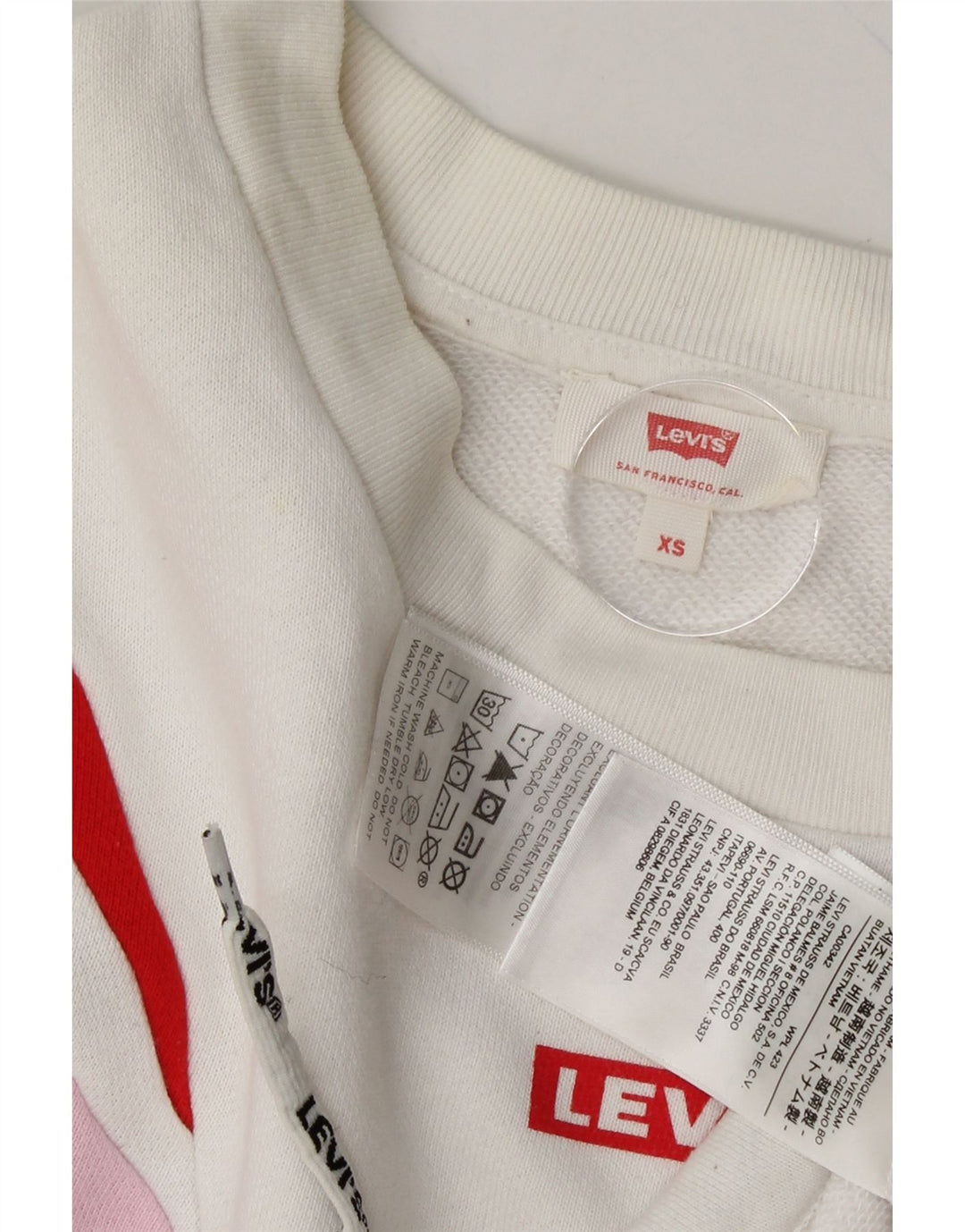 LEVI'S Womens Crop Oversized Sweatshirt Jumper UK 6 XS White Colourblock Vintage Levi's and Second-Hand Levi's from Messina Hembry 