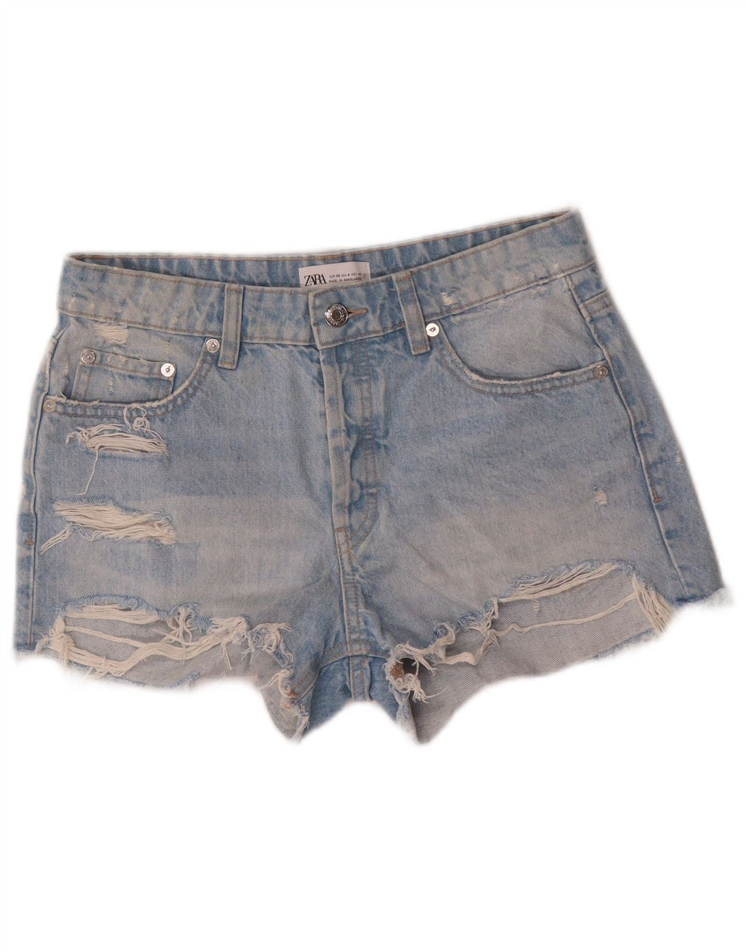 Zara Womens Distressed Denim Shorts EU 38 Small W28 Blue Cotton