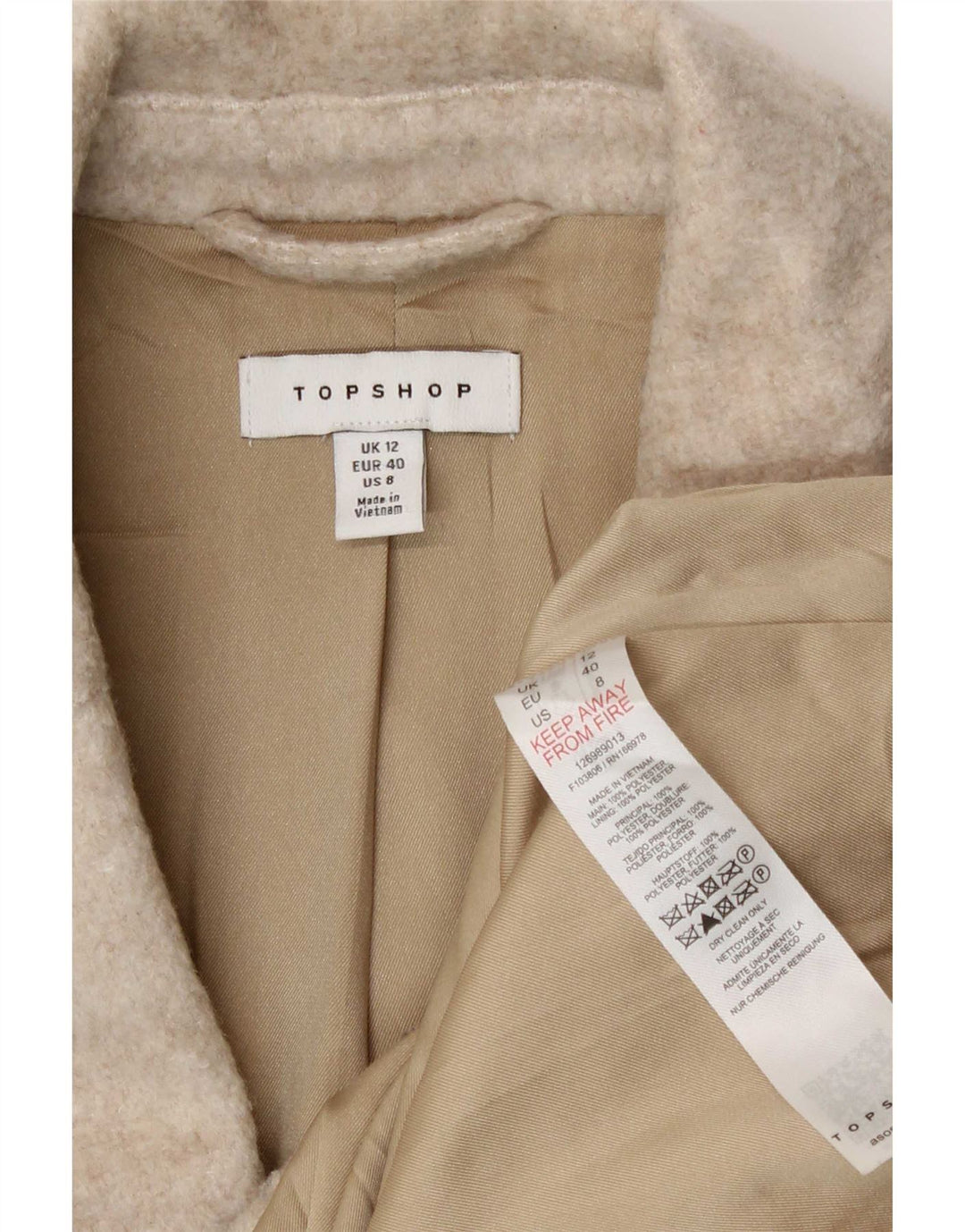 Topshop Dame 3 Button Blazer Jacket UK 12 Medium Beige Polyester
