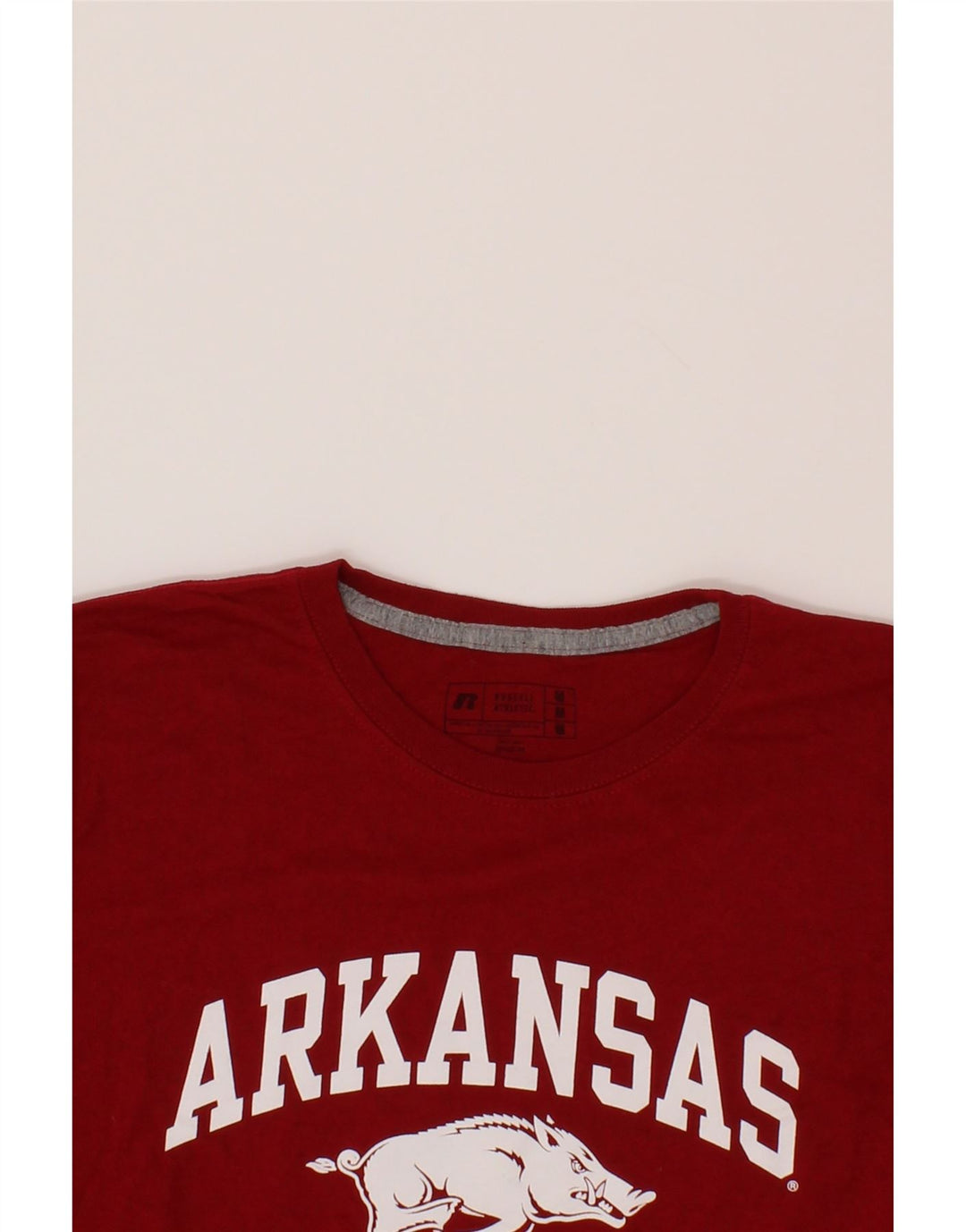 RUSSELL ATHLETIC Mens Arkansas Graphic Top Long Sleeve Medium Red Cotton Vintage Russell Athletic and Second-Hand Russell Athletic from Messina Hembry 