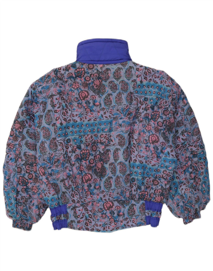 Vintage Dame Loose Fit Skijakke UK 12 Medium Blue Floral Polyamid