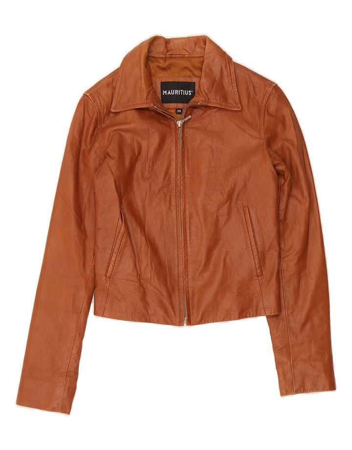 MAURITIUS Womens Crop Leather Jacket EU 36 Small Brown Polyester Vintage Mauritius and Second-Hand Mauritius from Messina Hembry 