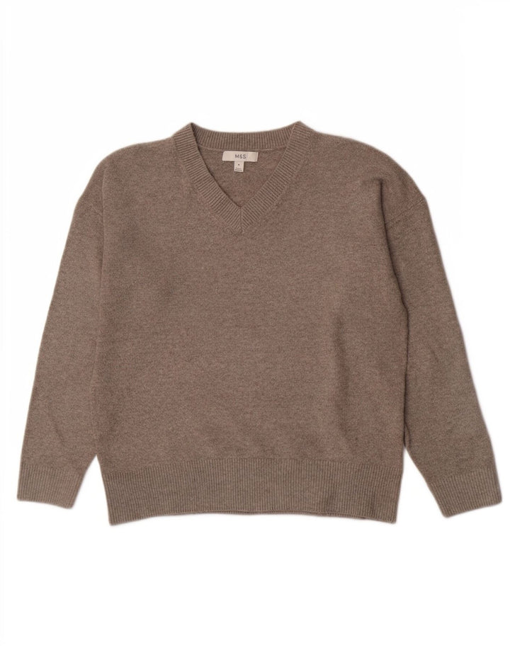 Marks & Spencer Dame V-hals sweater UK 14 Medium Grey Polyester