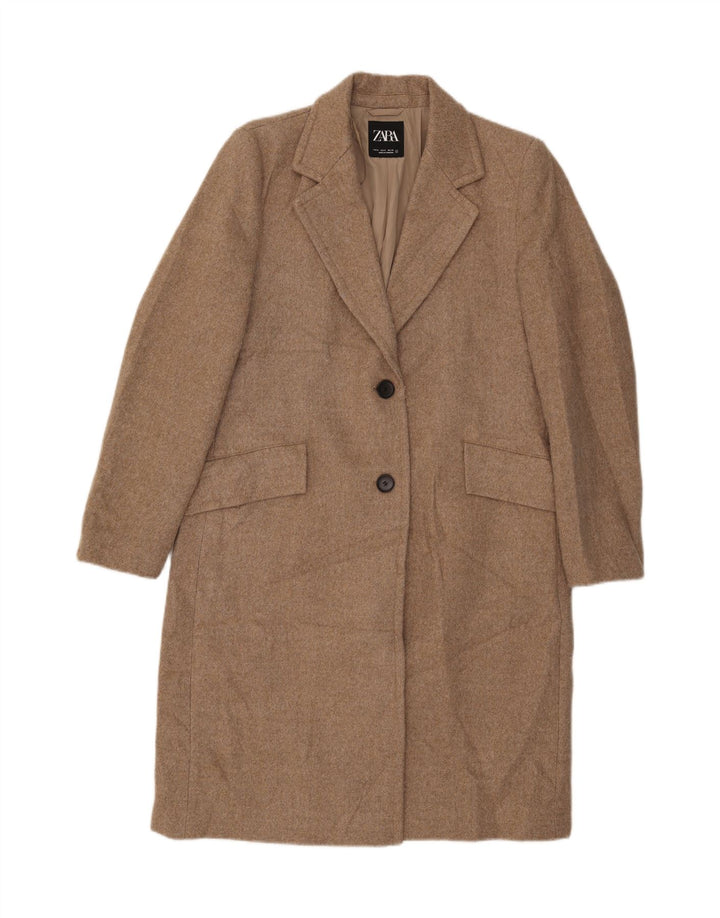 Zara Dame Overfrakke UK 14 Medium Beige Polyester
