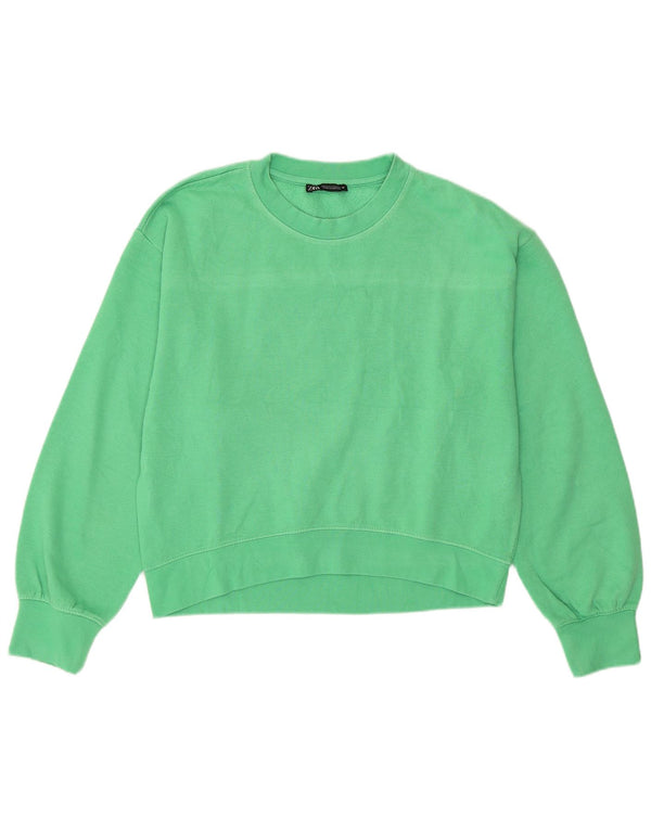 Zara Womens Crop Sweatshirt Jumper UK 14 Medium Green Bomuld