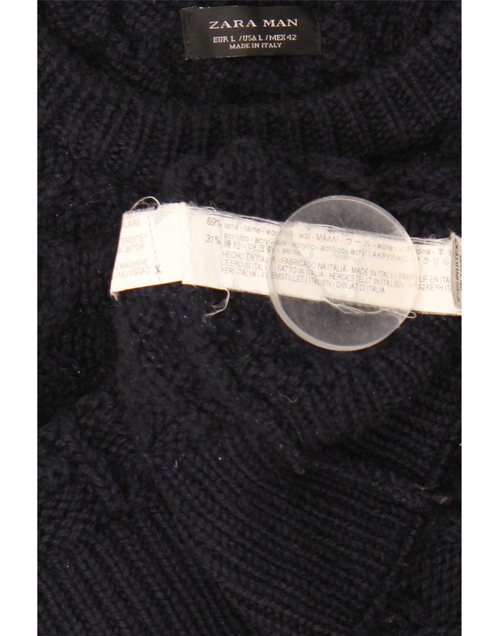 Zara Herre Boat Neck Jumper Sweater Stor Marineblå Uld