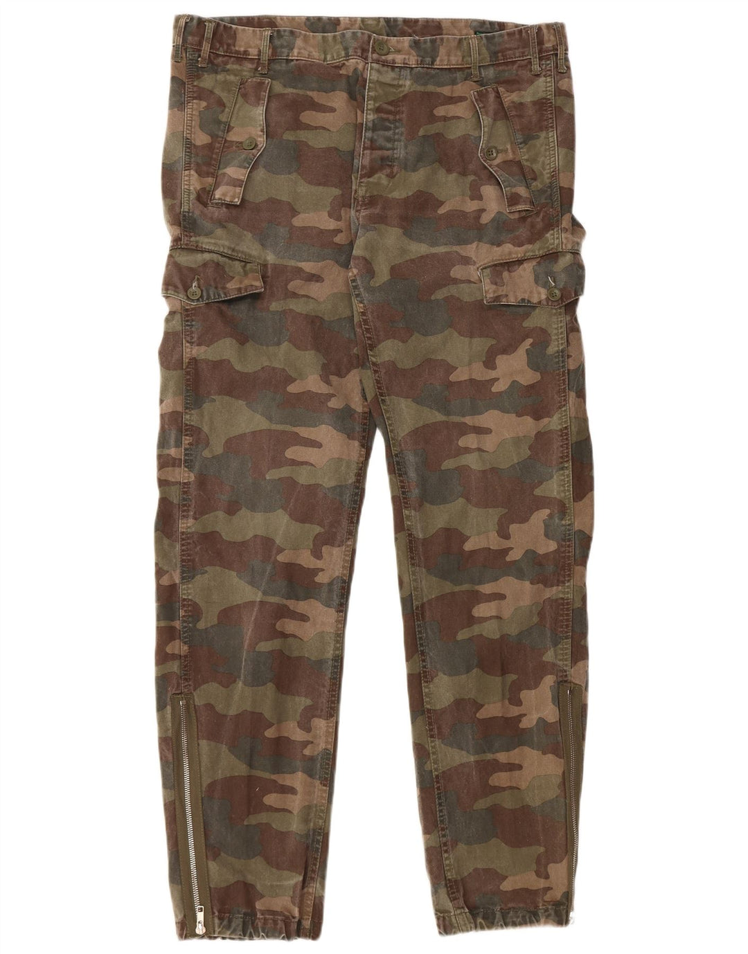 BENETTON Joggers til mænd Cargo Bukser IT 50 Large W36 L32 Khaki Camouflage
