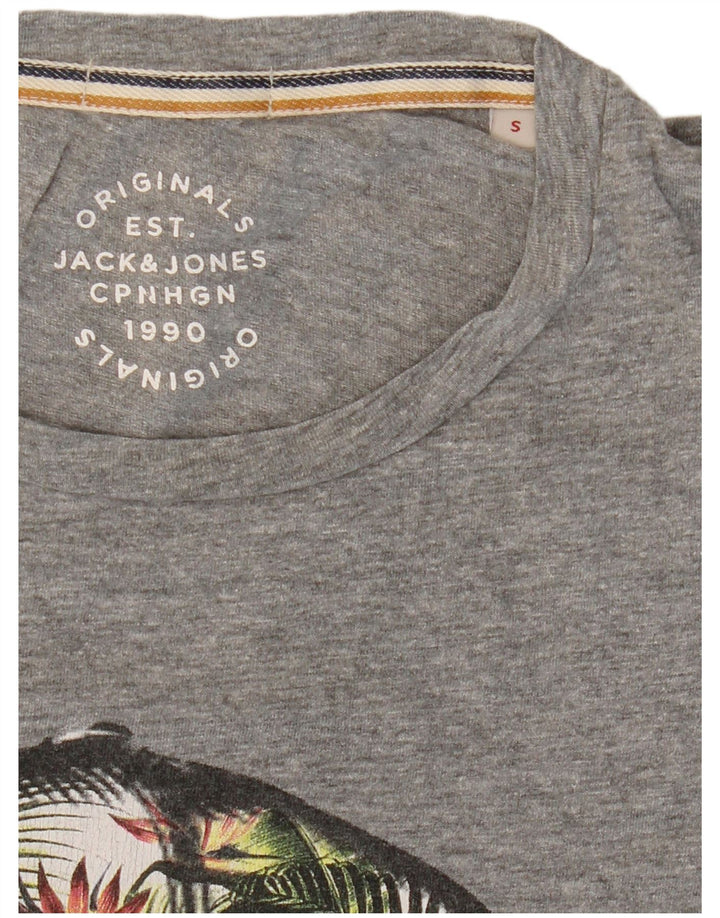 JACK & JONES Herre grafisk T-shirt Top Lille Grå Flecked