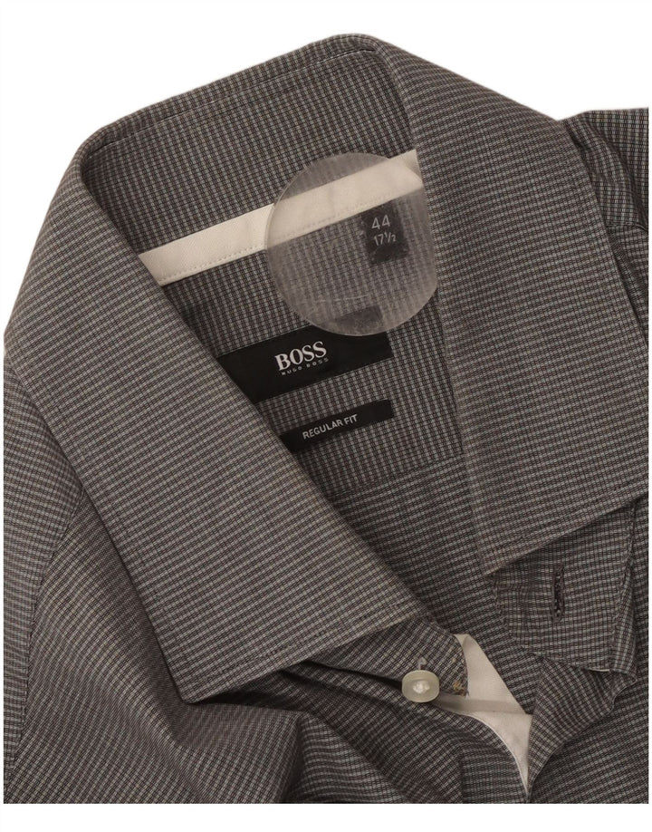 Hugo Boss Herre Regular Fit skjorte str. 44 17 1/2 XL Grå ternet bomuld