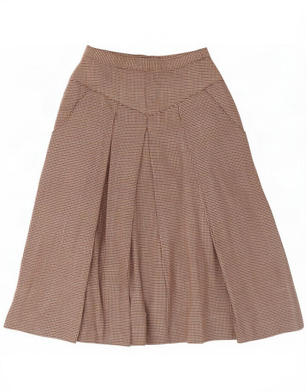 Vintage Womens High Waist A-Line Skirt XS W24 Beige Houndstooth