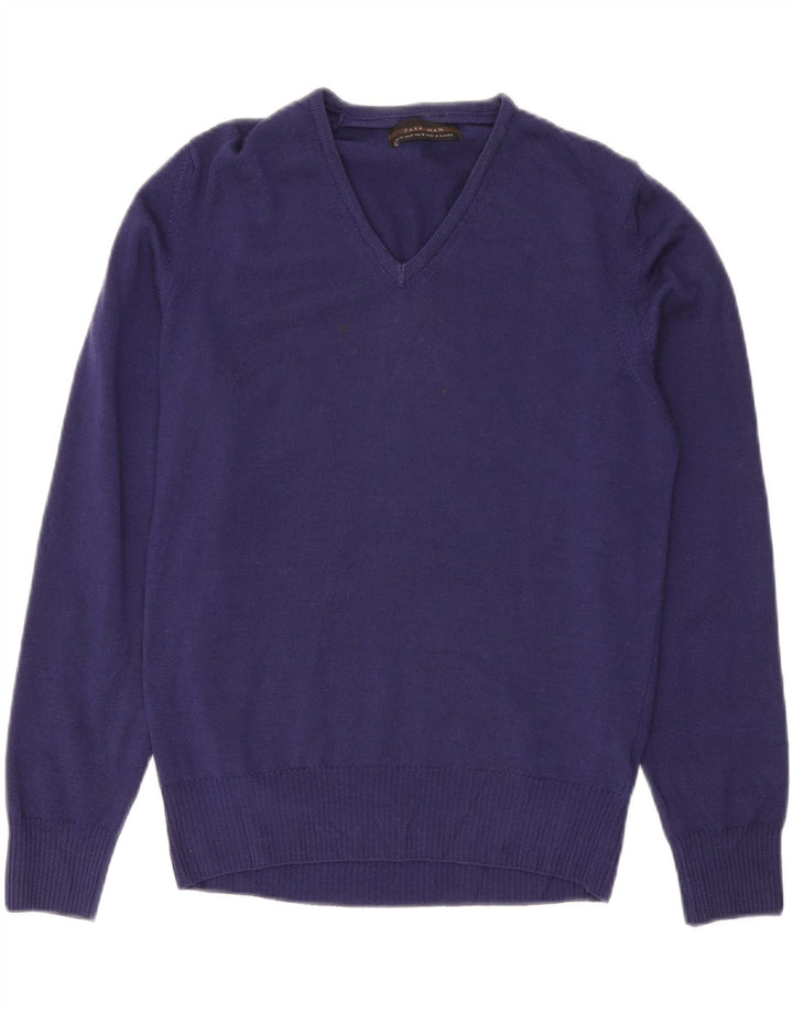 Zara Herre V-hals sweater Medium Lilla Uld