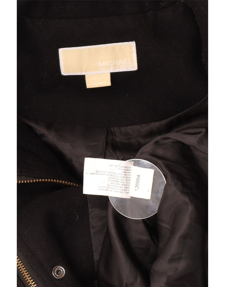 Michael Kors Dame Hooded Windbreaker Coat UK 16 Large Black Wool