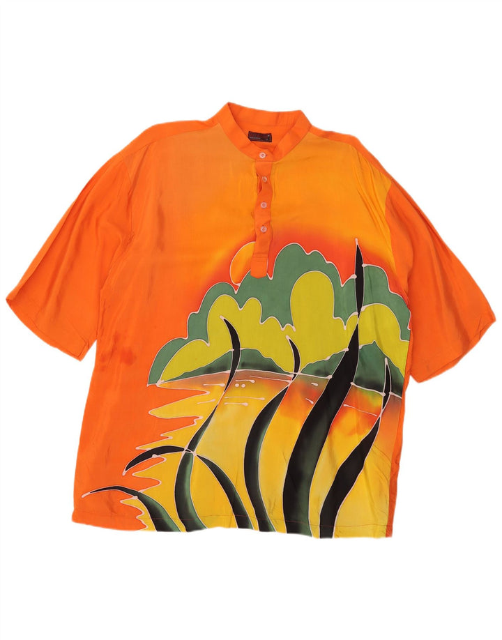 Vintage Herre Grafisk Kortærmet Pullover Shirt Stor Orange