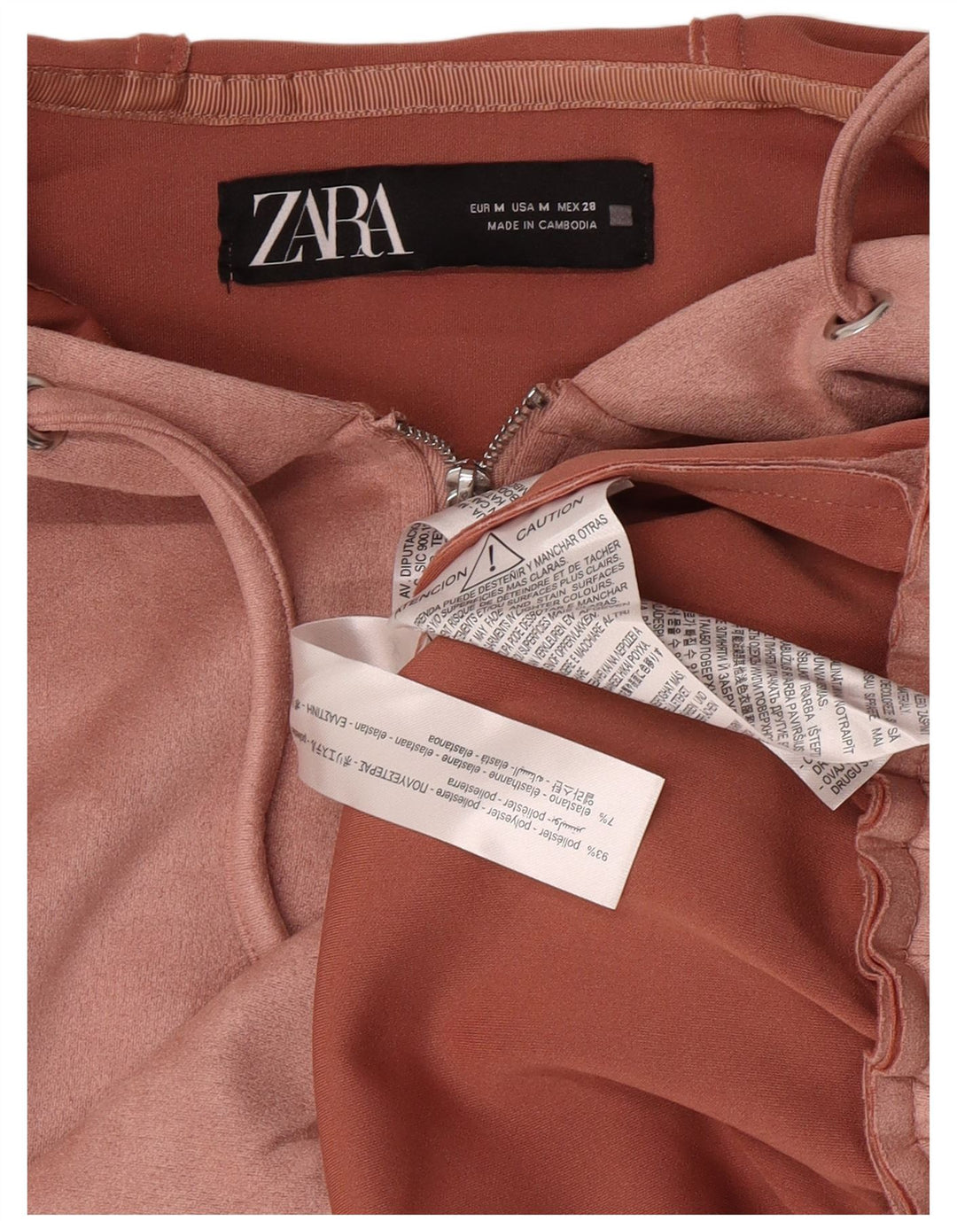 Zara hættetrøje med lynlås til kvinder UK 14 Medium Pink Polyester