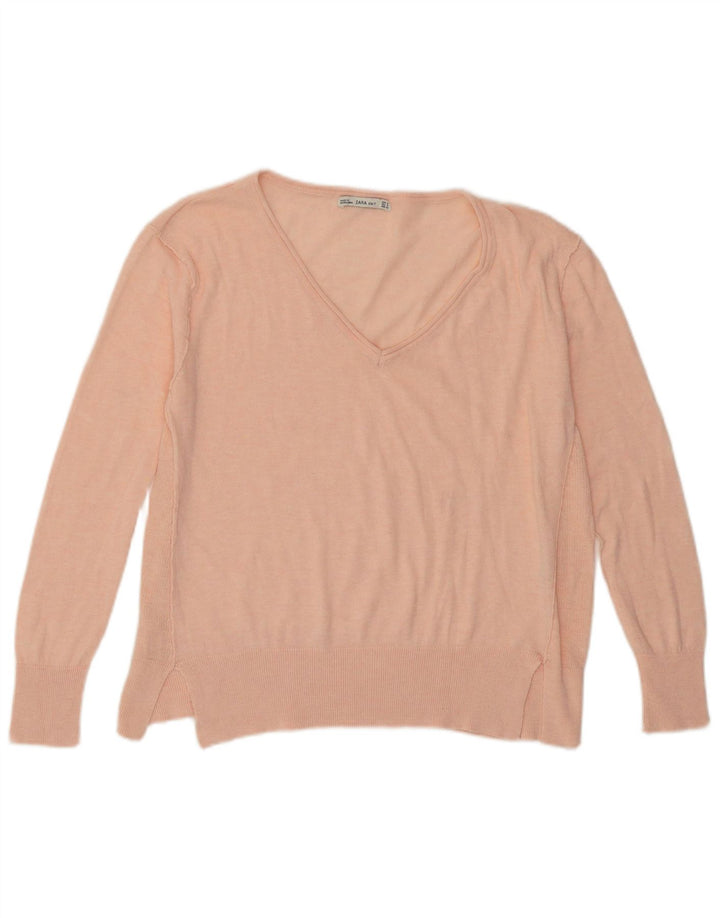Zara Dame V-hals sweater UK 10 Small Pink