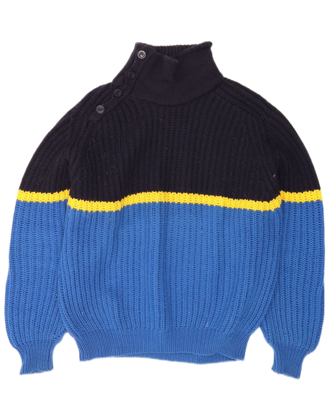 Ocean Star Herre Button Neck Jumper Sweater IT 52 Large Blue Colourblock