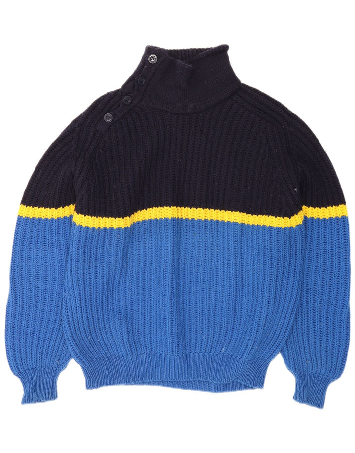 Ocean Star Herre Button Neck Jumper Sweater IT 52 Large Blue Colourblock