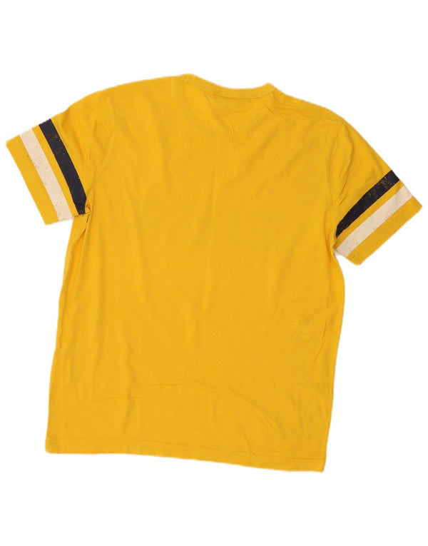 CHAMPION Mens Graphic T-Shirt Top Medium Yellow Colourblock Cotton