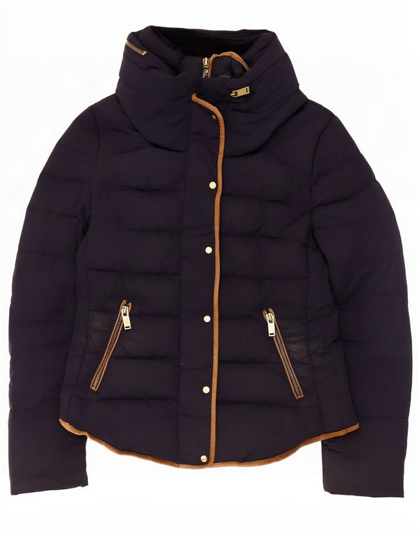 Zara Dame Polstret Jakke UK 12 Medium Navy Blue Polyester