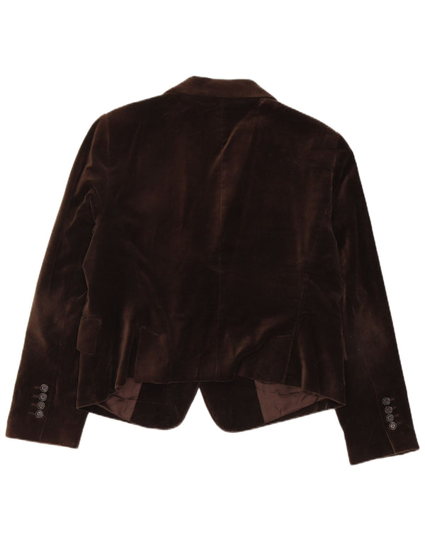 Zara Dame 2 Button Velvet Blazer Jacket UK 18 XL Brun Bomuld
