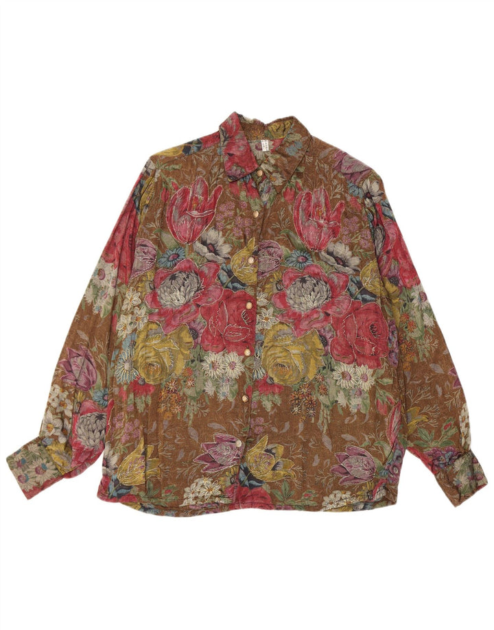 Vintage dameskjorte bluse UK 12 Medium Multicolored Floral Viscose