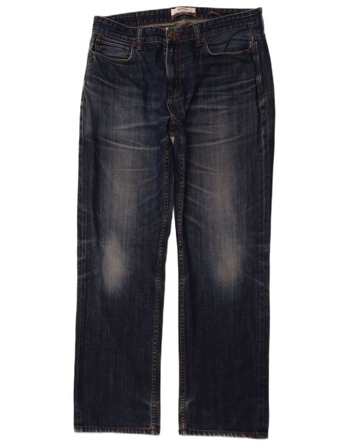 FAT FACE Herre Acid Wash Regular Fit Straight Jeans W36 L31 Blå Bomuld