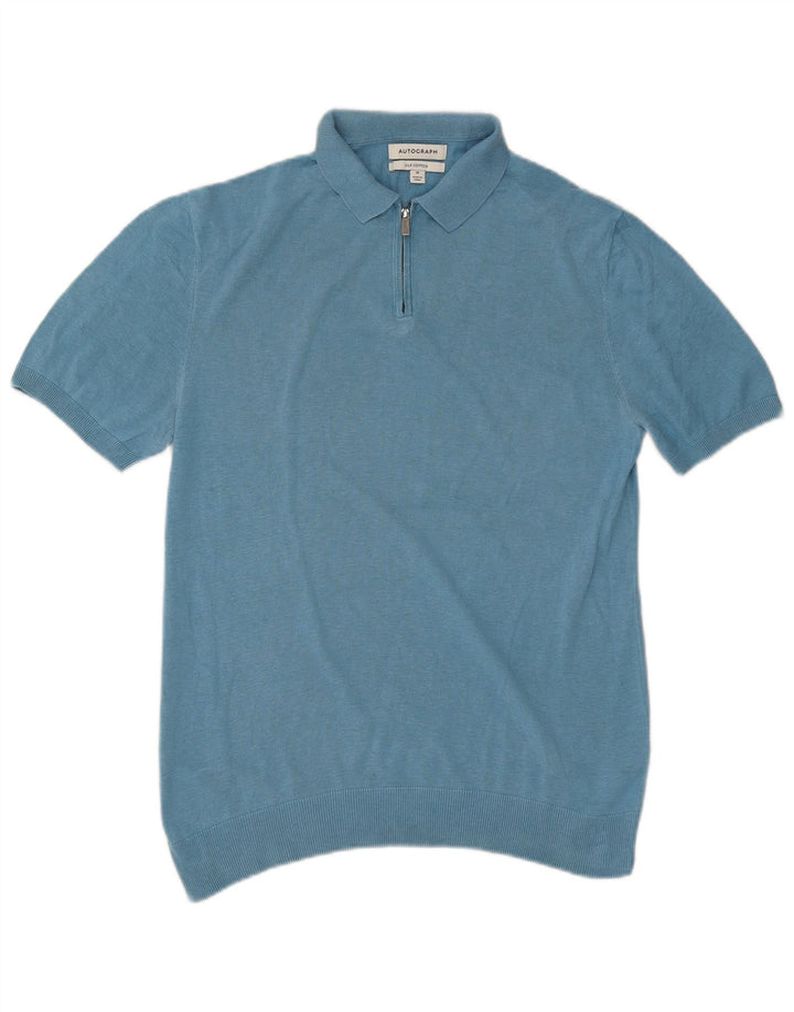 Marks & Spencer Herre Autograph Polo Shirt Medium Blue Silke