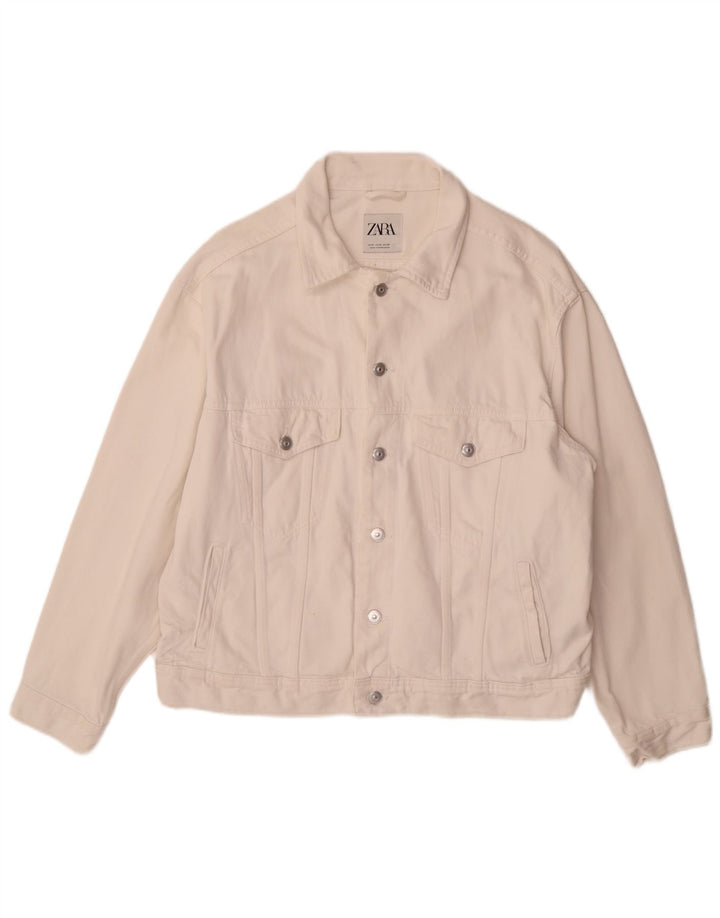 Zara Herre denimjakke UK 38 Medium White Bomuld