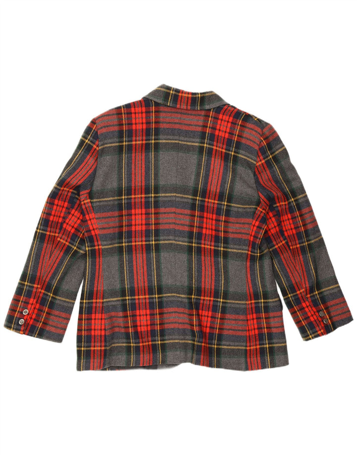 Vintage dame 3-knaps blazerjakke IT 50 XL grå ternet polyester