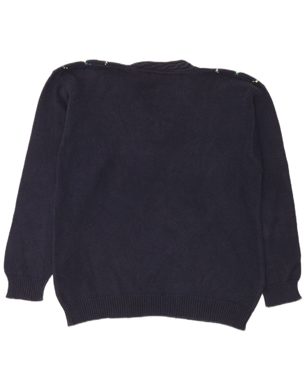 Slam Mens V-Neck Jumper Sweater XL Navy Blue Argyle/Diamond Cotton