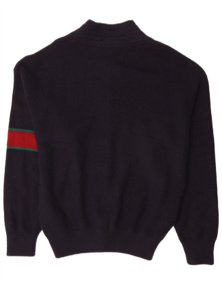 Vintage herre cardigan sweater Stor marineblå Colourblock Uld