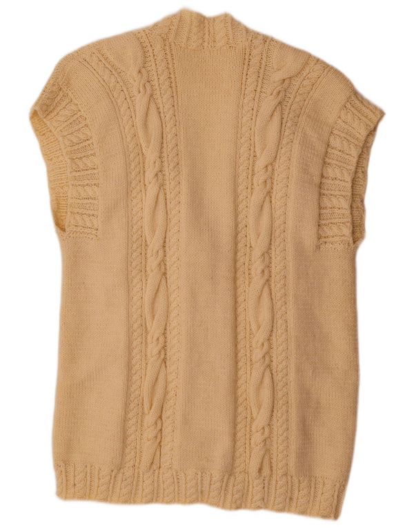 Vintage ærmeløs cardigan sweater til kvinder UK 20 2XL Beige