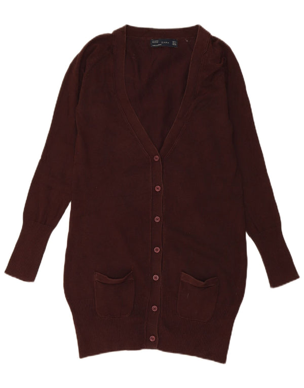 Zara Womens Longline Cardigan Sweater UK 10 Small Brown Bomuld