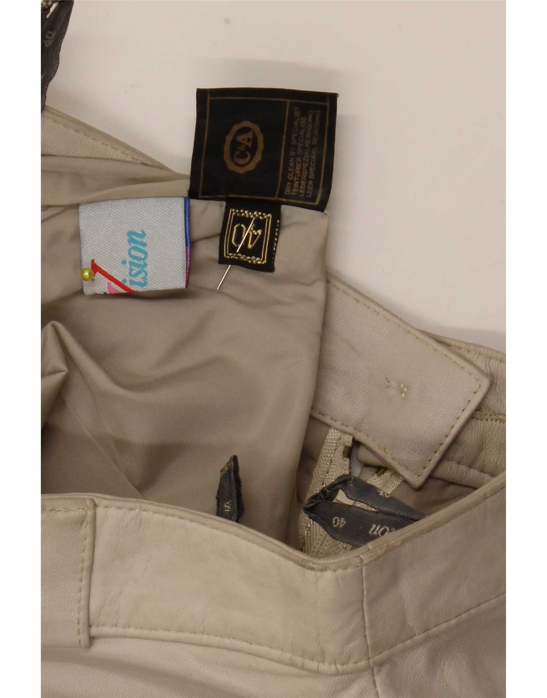 C&A Dame Midi Læder Nederdel EU 40 Medium W28 Beige Læder