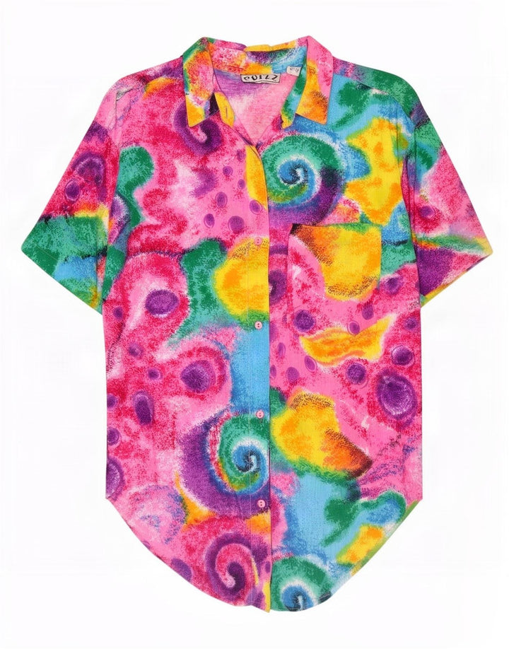 Vintage kvinders abstrakt mønster skjorte bluse UK 14 Medium Multicolored