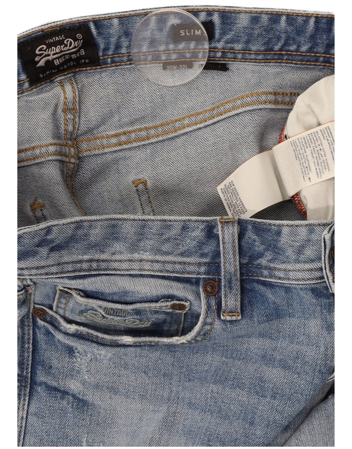 SUPERDRY Distressed Slim Jeans til mænd W30 L32 blå bomuld