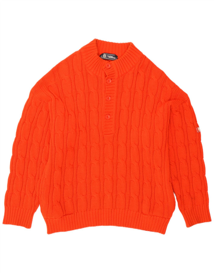Marina Yachting Herre Button Neck Jumper Sweater Stor Orange Ny Uld