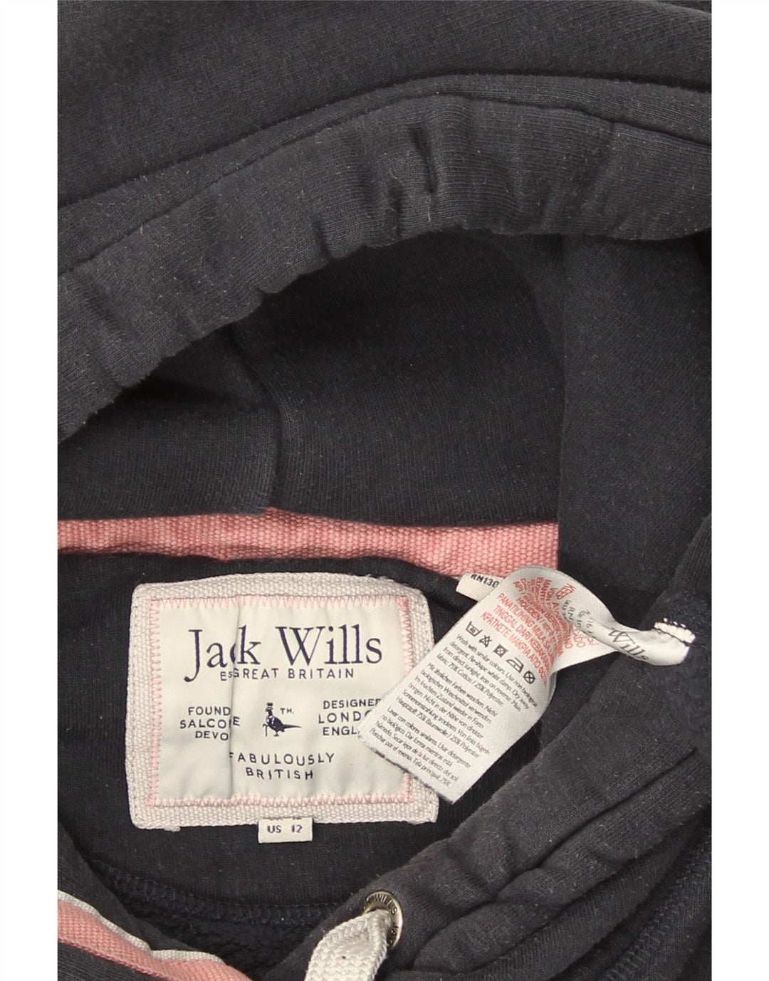 Jack Wills Grafisk Oversized Hoodie Jumper til kvinder UK 12 Medium Navy Blue