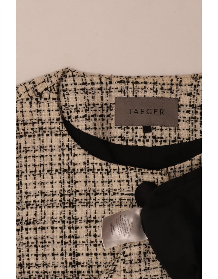 Jaeger Dame 4-knaps 3/4-ærmet blazerjakke UK 16 stor beige ternet